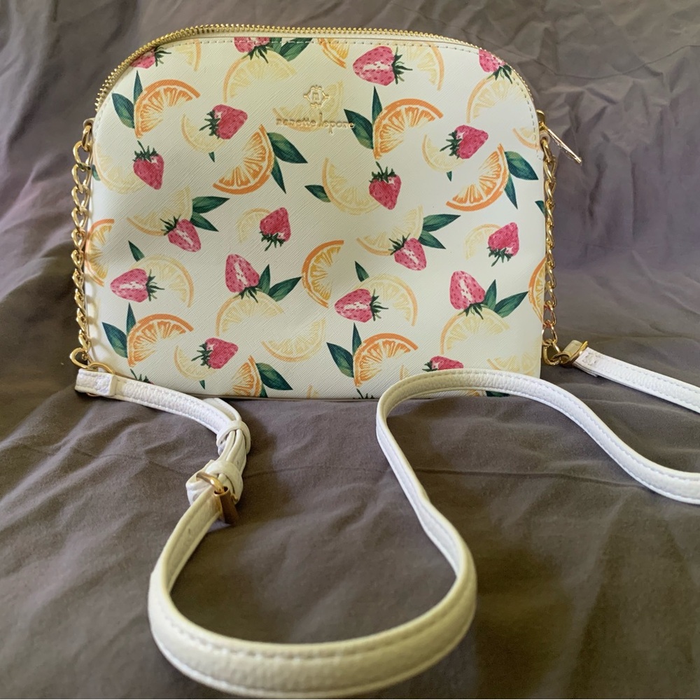 Nanette Lepore Cream Fruit Pattern Crossbody Bag